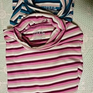 Time and Tru Woman's Long Sleeve Tees - Pink and Blue Stripes